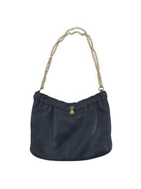 VTG Ande Blue Genuine Leather Gold Metal Chain Strap Handbag Purse Bag Retro